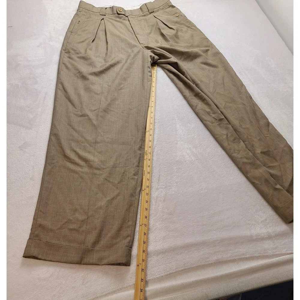 Zacchi Classico Italiana Men's Tan Pleated Cuffed Dress Pants 34x34 Trouser‎